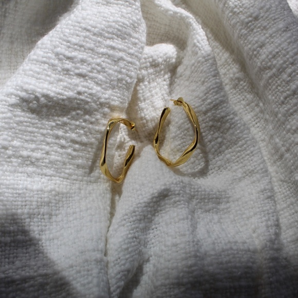 Large Sterling Silver Gold Twisted Hoop Earrings - Picture 3 of 6